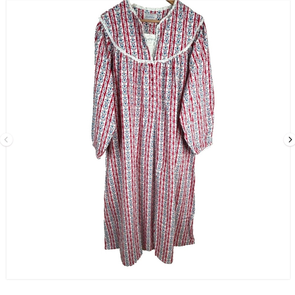 NWT LANZ of Salzburg Flannel Nightgown 1X Tyrolean Red Floral Maxi Lace Cottage
